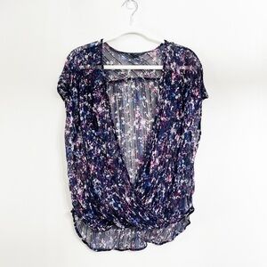 Lucky Brand Women’s Sleeveless‎ Wrap Top Size M Floral Print Blue Sheer High Low